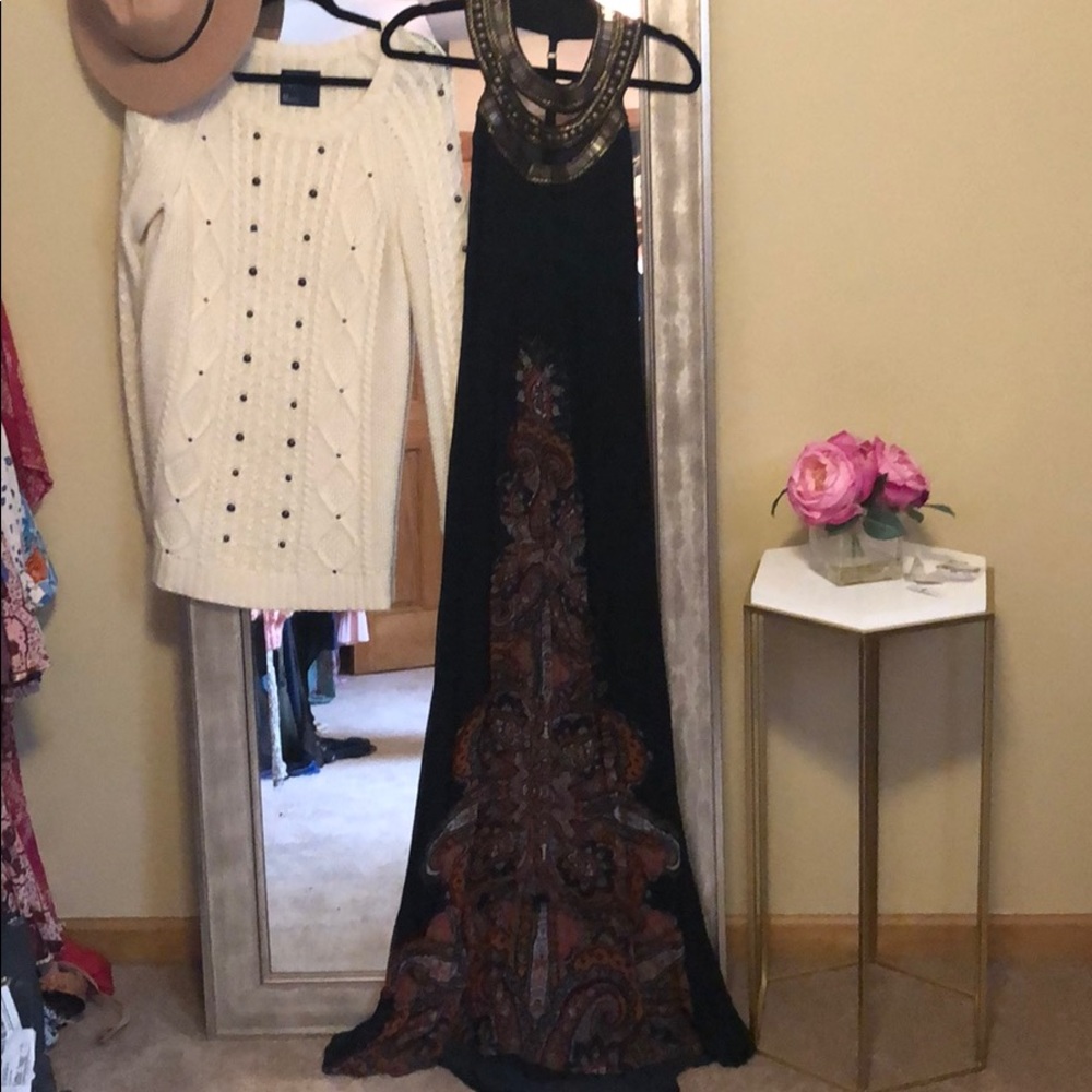 Free people navy and gold embroidered dress